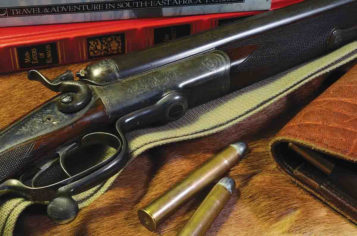 A Holland & Holland .500 Express (3¼) hammer rifle with Jones underlever, manufactured around 1895.